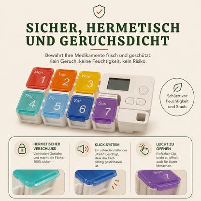 Intelligenter Wochenspender für Tabletten mit Alarmfunktion